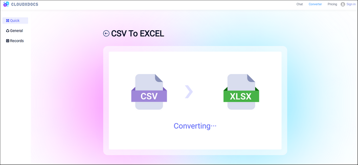 main interface of cloudxdocs csv to excel converter