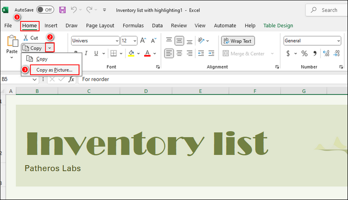 find copy as picture from the ribbon