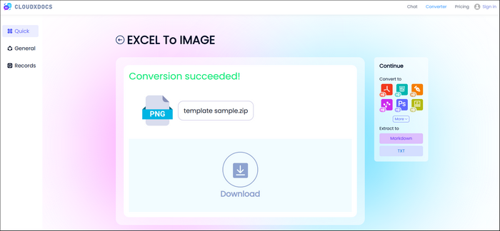 screenshot of the result of the conversion process