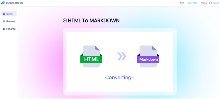 screenshot of converting html to markdown process