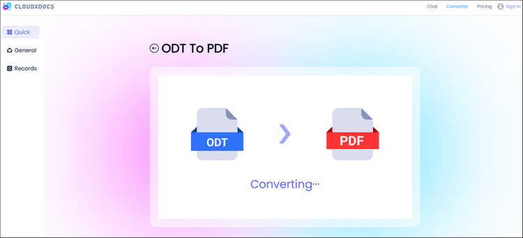 screenshot of converting odt to pdf format with built in print function