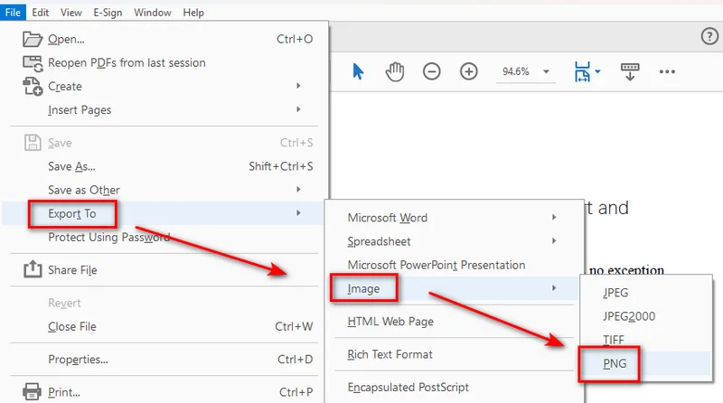 Convert PDF to PNG in Adobe