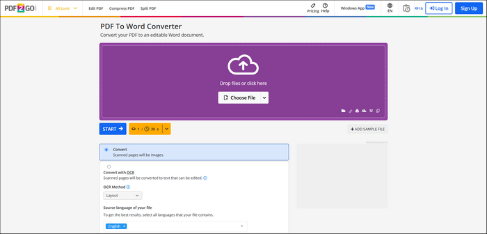 main interface of pdf2go