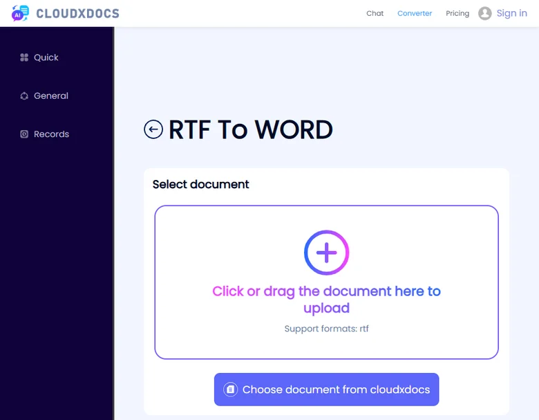 Upload an RTF Document to CloudXDocs