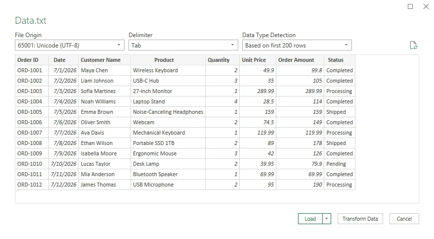 Choose the Correct Text Encoding and Delimiter Before Loading into Excel