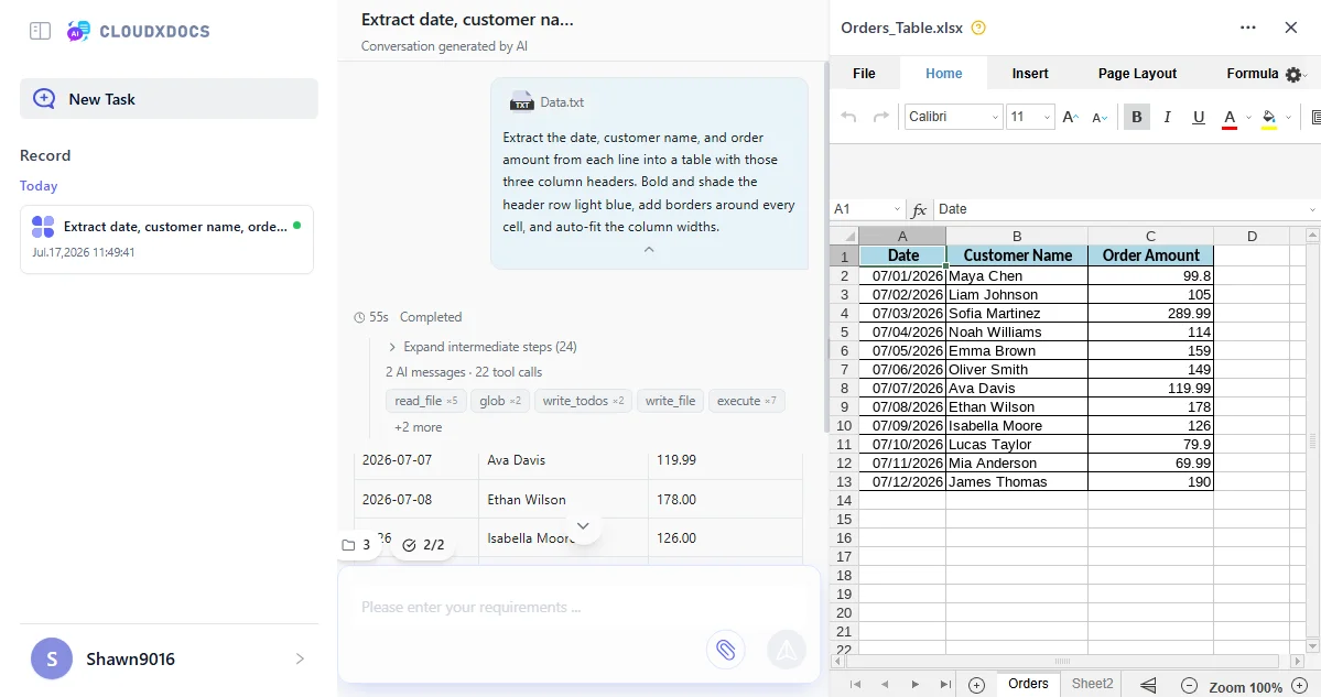 Convert Messy or Unstructured TXT to Excel with AI