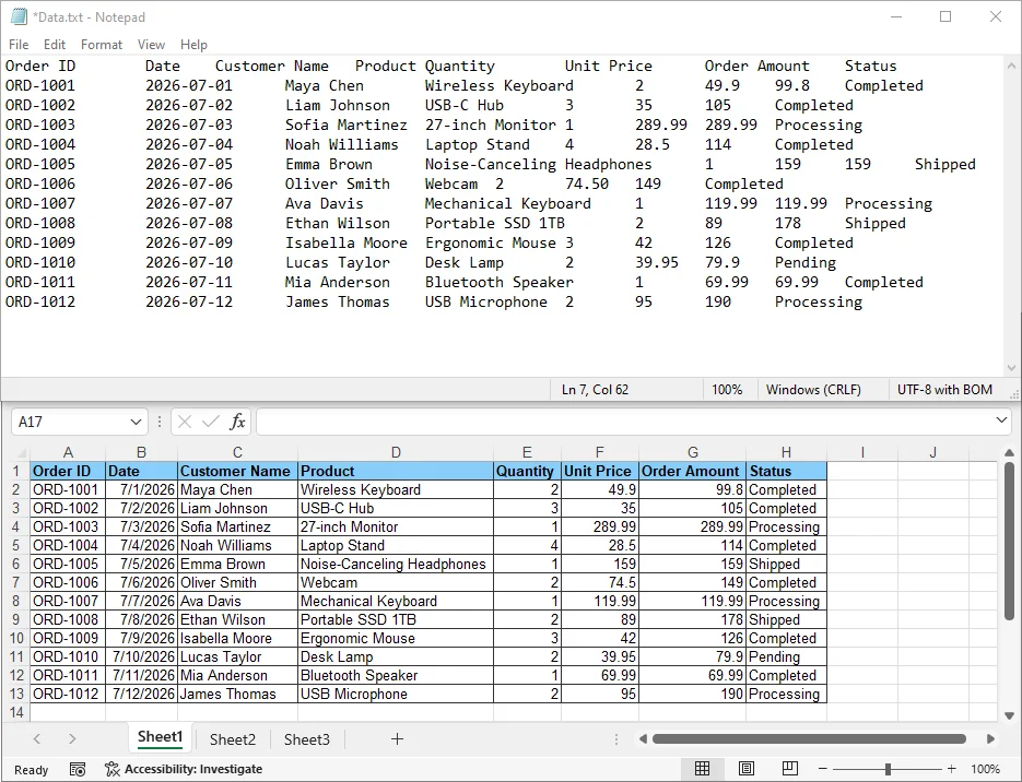 The Excel File Converted from TXT in C#