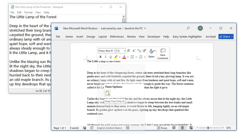 Copy text from txt file to word