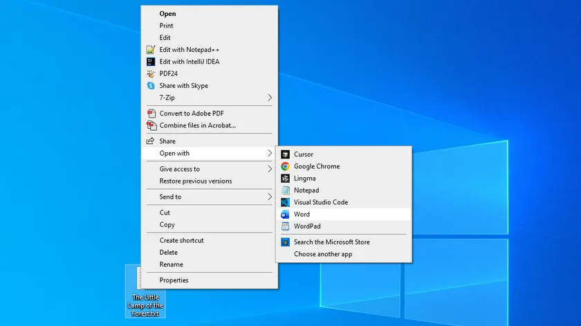 Open txt file with word