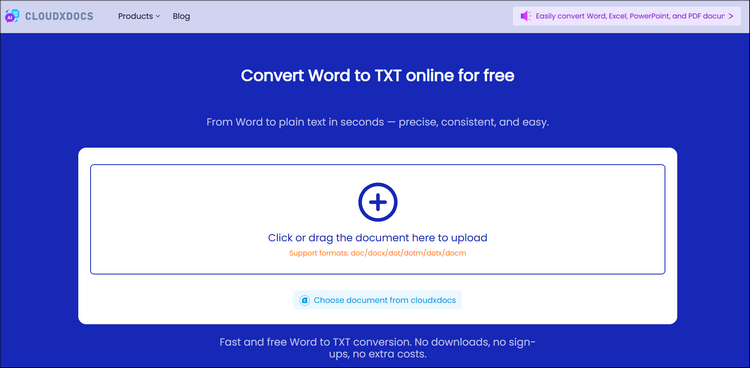 main interface of word to txt conversion page