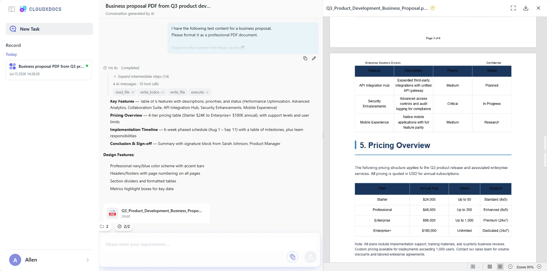 AI generated PDF example created from text content using CloudXDocs AI Agent