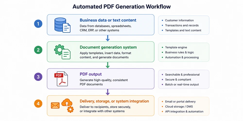 Business automated text to PDF workflow