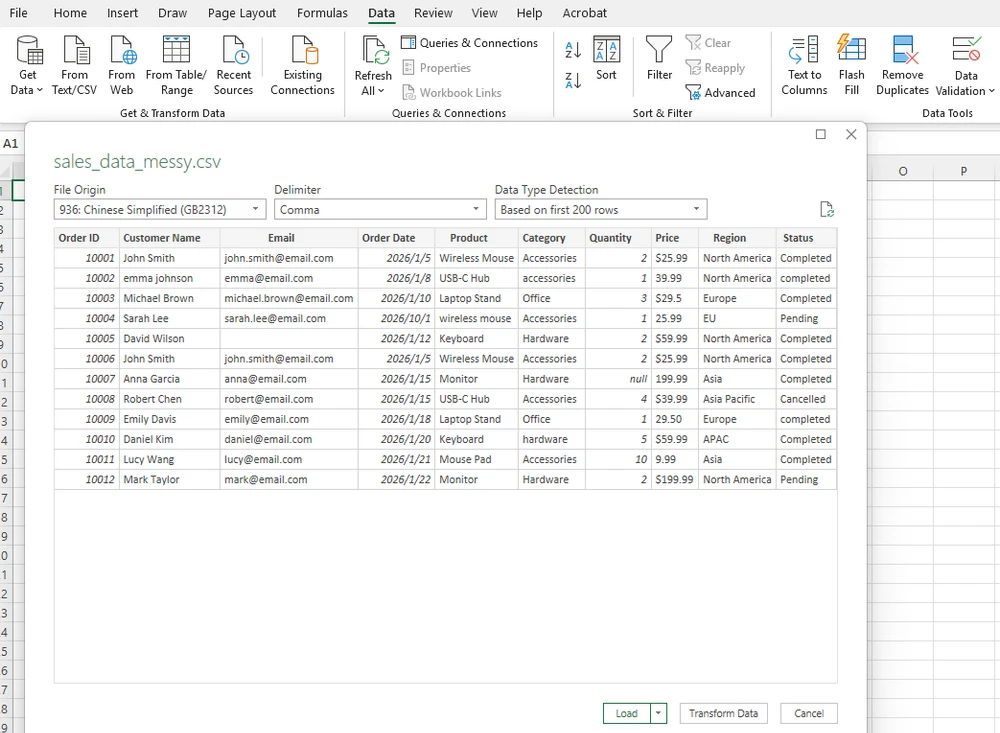 Excel load data from file interface