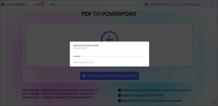file analysis screenshot of cloudxdocs online pdf to ppt converter
