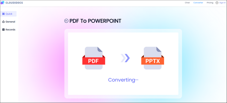 the screenshot of cloudxdocs converting pdf to ppt process