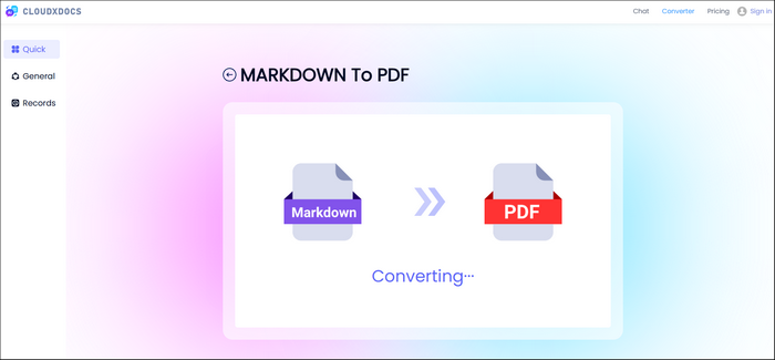 conversion process of converting markdown to pdf