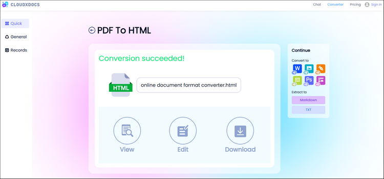 result screenshot of converting pdf to html with cloudxdocs