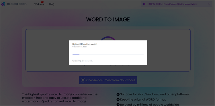 screenshot of cloudxdocs online automatic file analysis