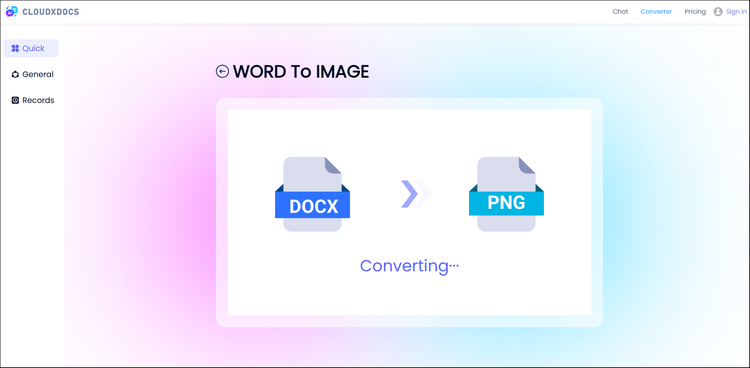 screenshot of word to image conversion process using cloudxdocs online converter
