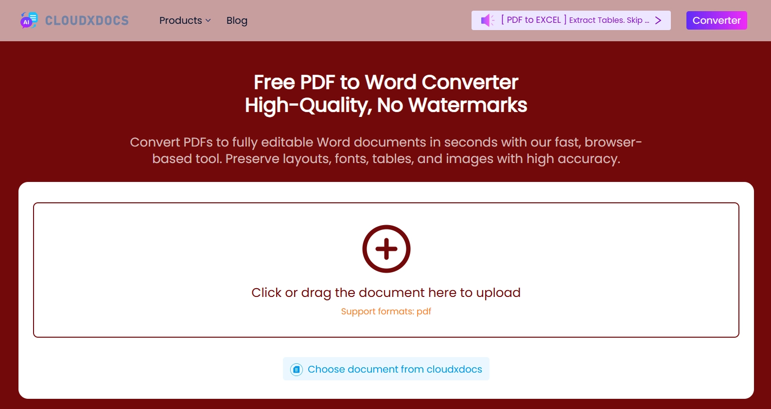 Upload PDF file to convert PDF to Word online