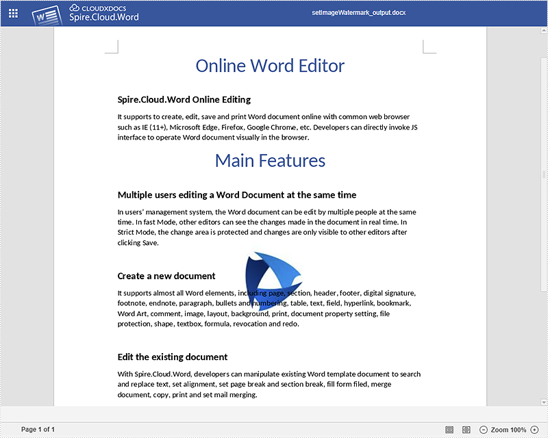 Add Text and Image Watermarks to Word using Spire.Cloud.Word