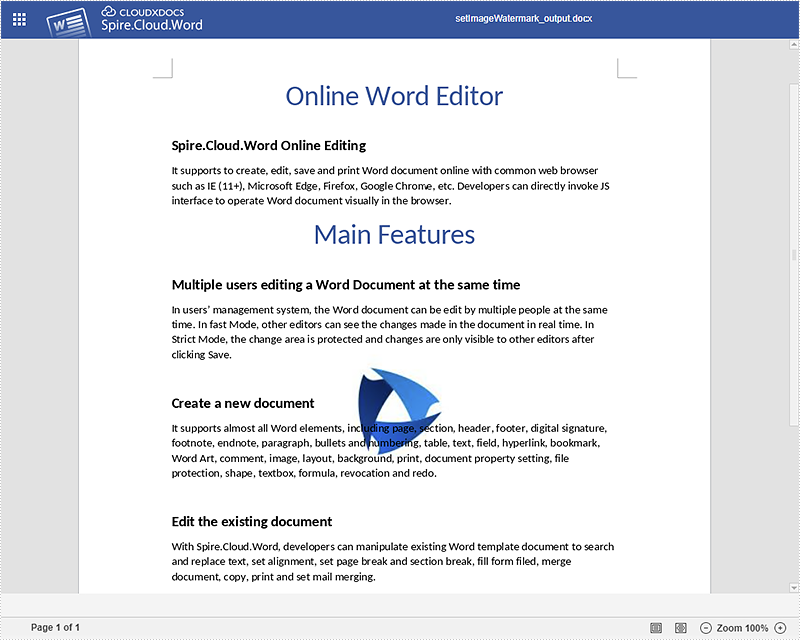 Remove Watermarks from Word using Spire.Cloud.Word