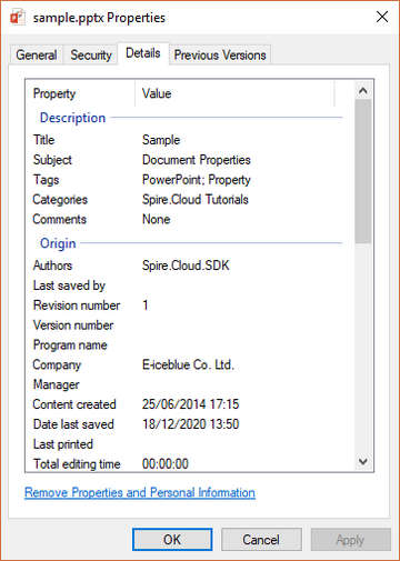 Set or Remove PowerPoint Document Properties Using Spire.Cloud.PowerPoint
